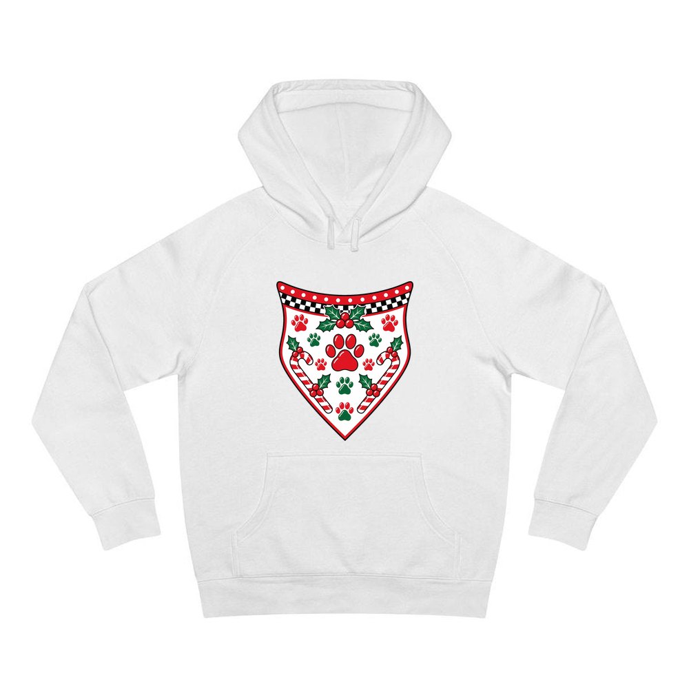 Paw Print Christmas Bandana personalised Christmas hoodie in white