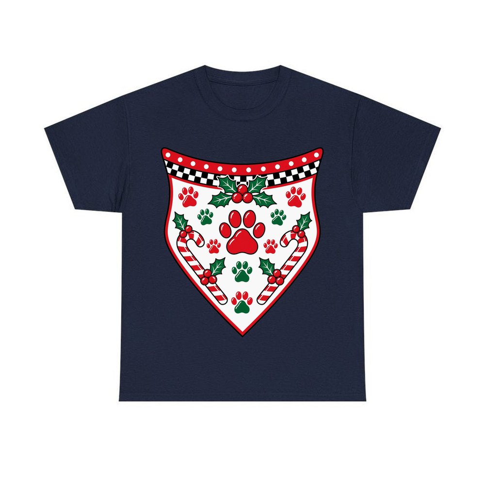Paw Print Christmas Bandana personalised Christmas T-shirt in navy