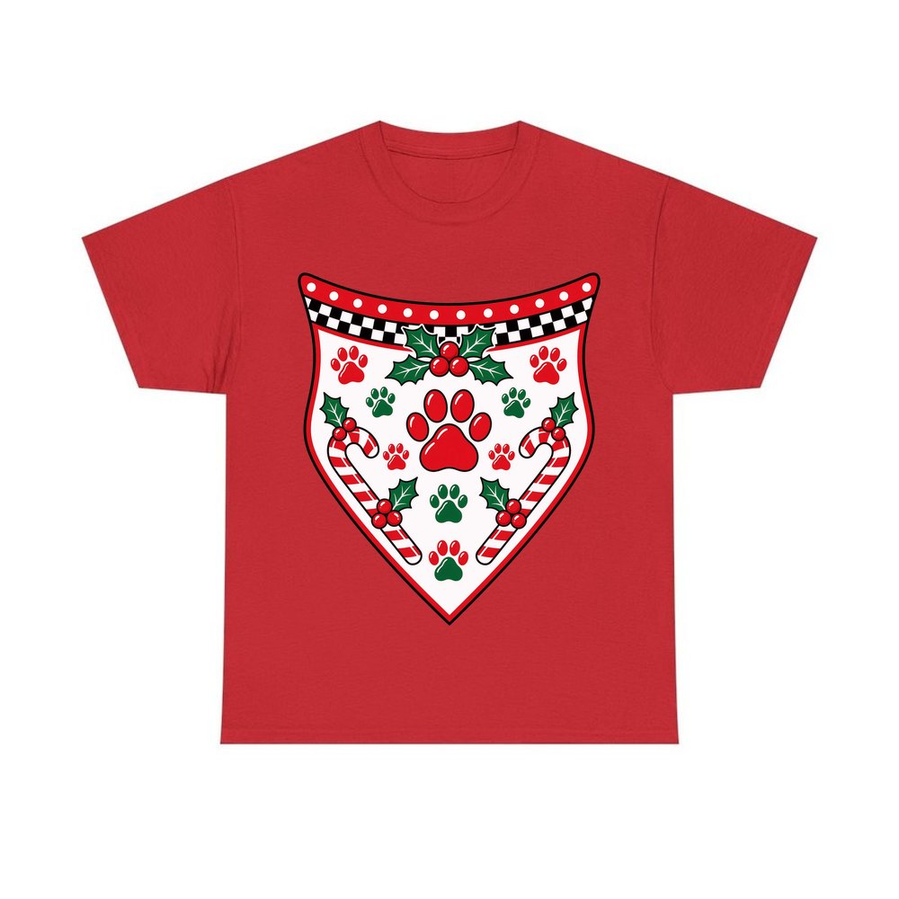 Paw Print Christmas Bandana personalised Christmas T-shirt in red