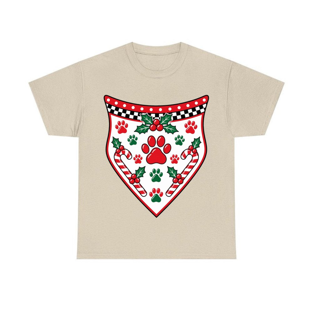 Paw Print Christmas Bandana personalised Christmas T-shirt in sand