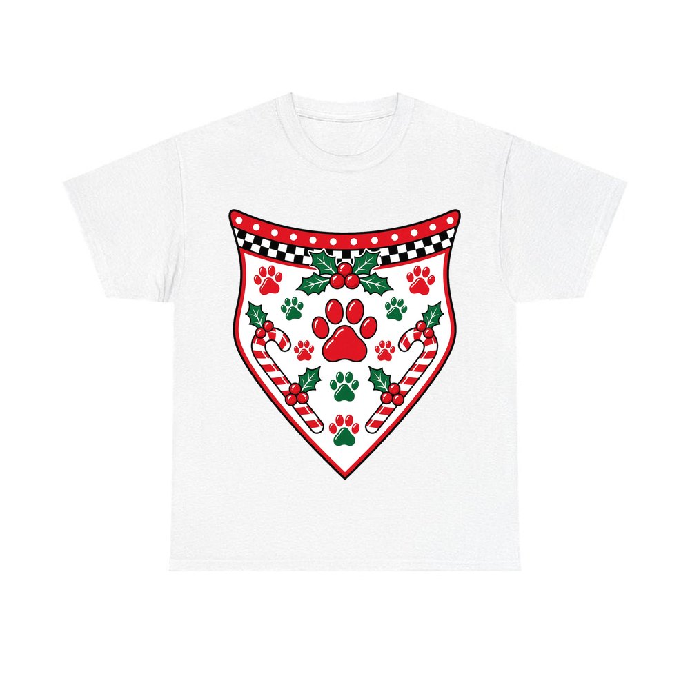 Paw Print Christmas Bandana personalised Christmas T-shirt in white