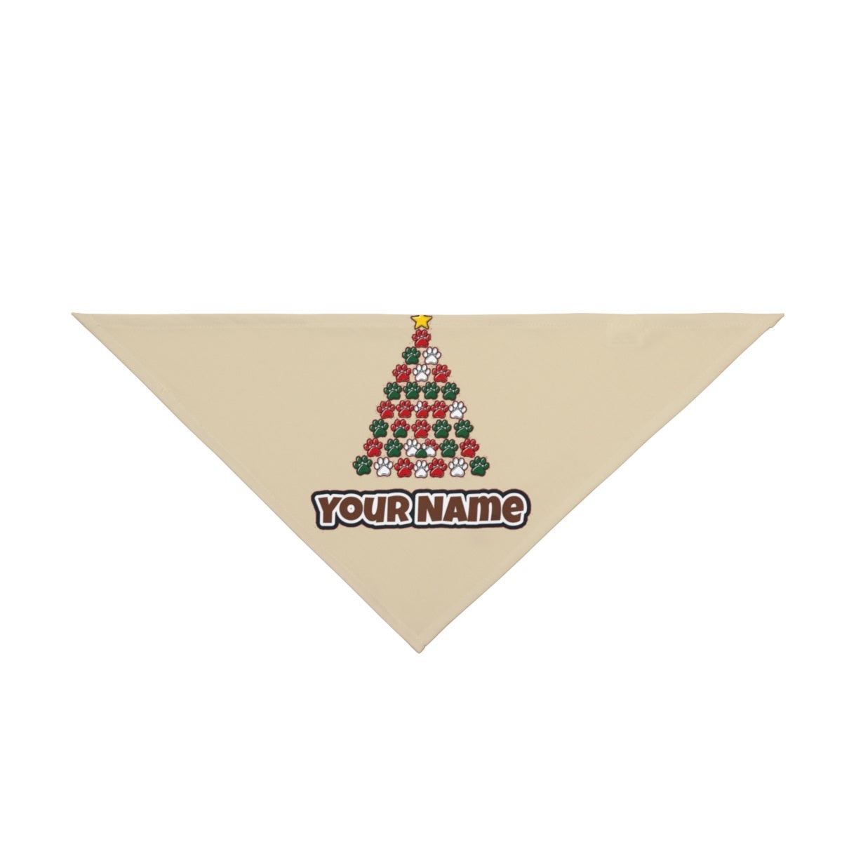 Paw Print Christmas Tree personalised Christmas pet bandana in beige, tie-on style