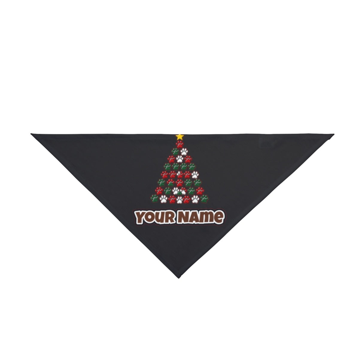Paw Print Christmas Tree personalised Christmas pet bandana in black, tie-on style