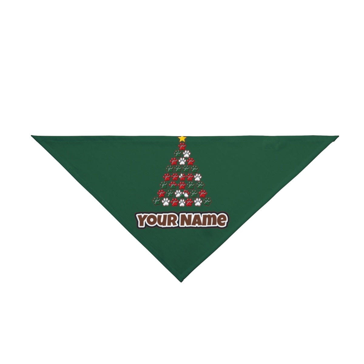 Paw Print Christmas Tree personalised Christmas pet bandana in green, tie-on style