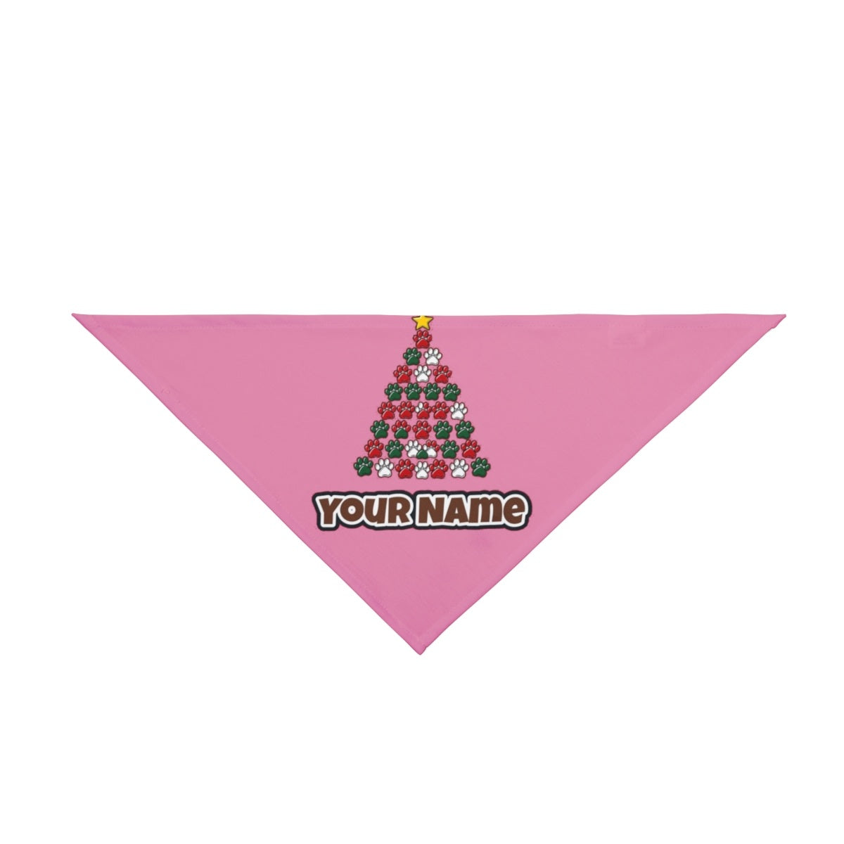 Paw Print Christmas Tree personalised Christmas pet bandana in pink, tie-on style