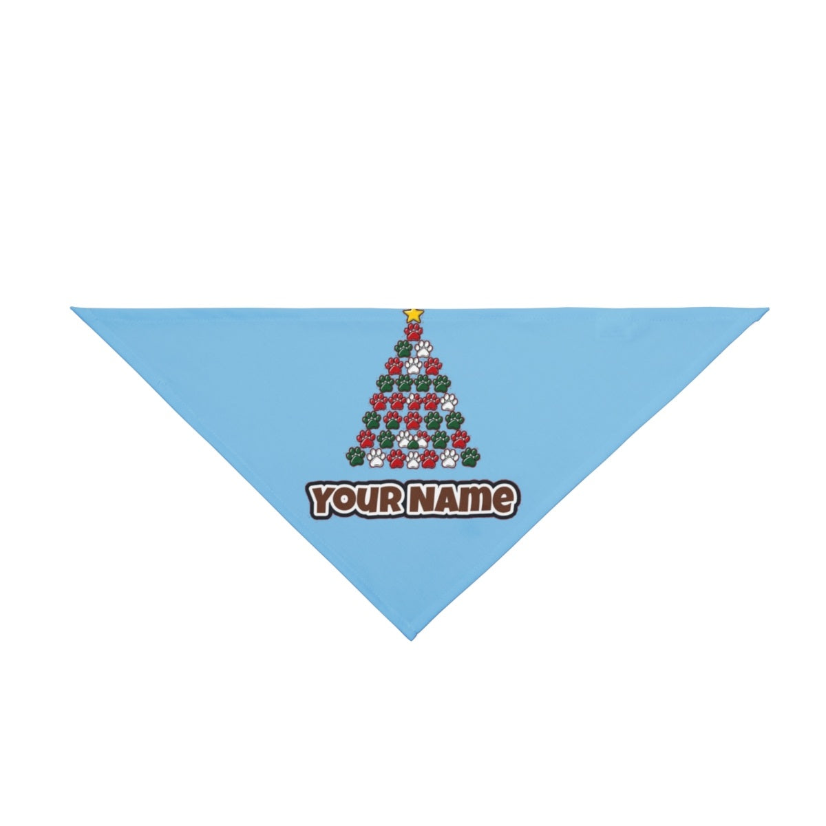 Paw Print Christmas Tree personalised Christmas pet bandana in sky blue, tie-on style