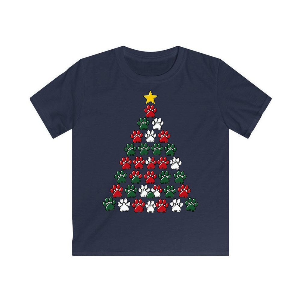 Paw Print Christmas Tree personalised kids Christmas tee in navy