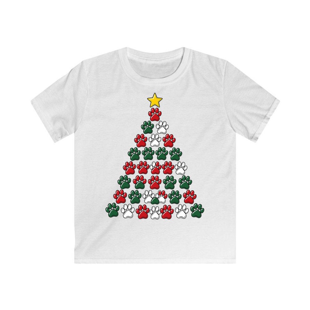 Paw Print Christmas Tree personalised kids Christmas tee in white