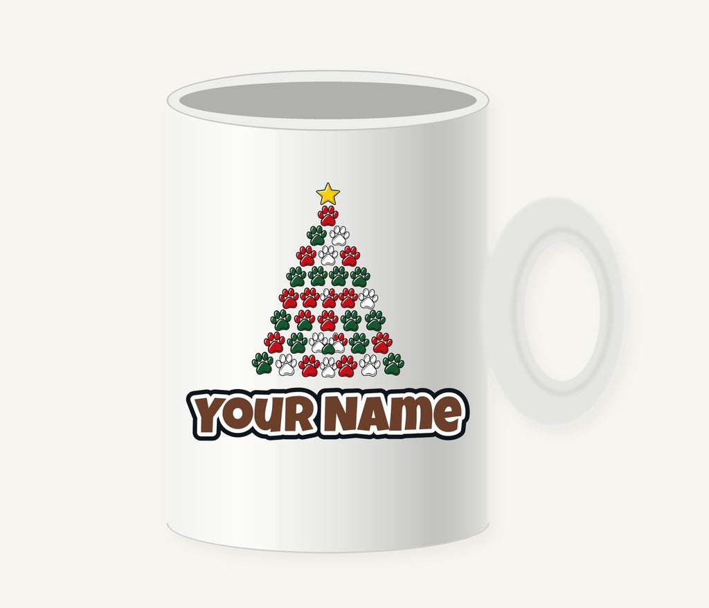 Paw Print Christmas Tree Personalised Christmas Mug