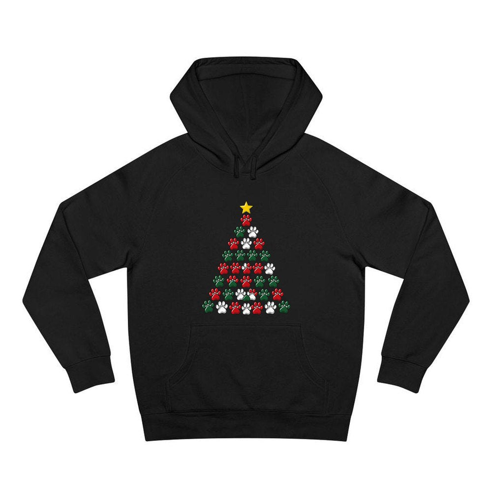 Paw Print Christmas Tree personalised Christmas hoodie in black