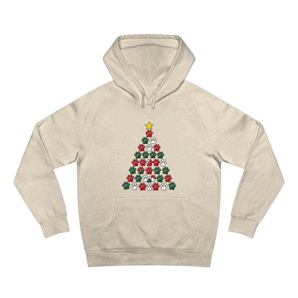 Paw Print Christmas Tree personalised Christmas hoodie in sand