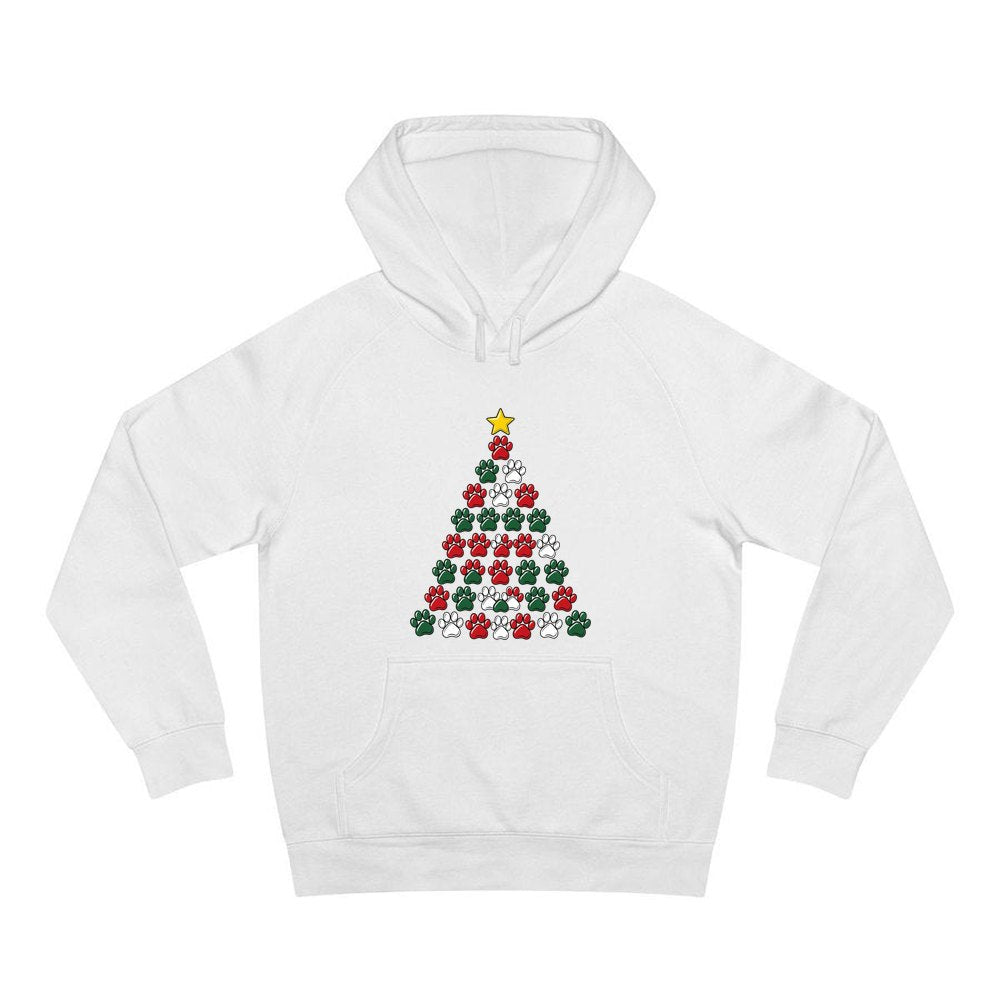 Paw Print Christmas Tree personalised Christmas hoodie in white
