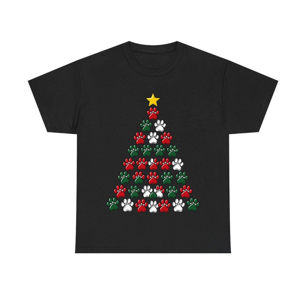 Paw Print Christmas Tree personalised Christmas T-shirt in black
