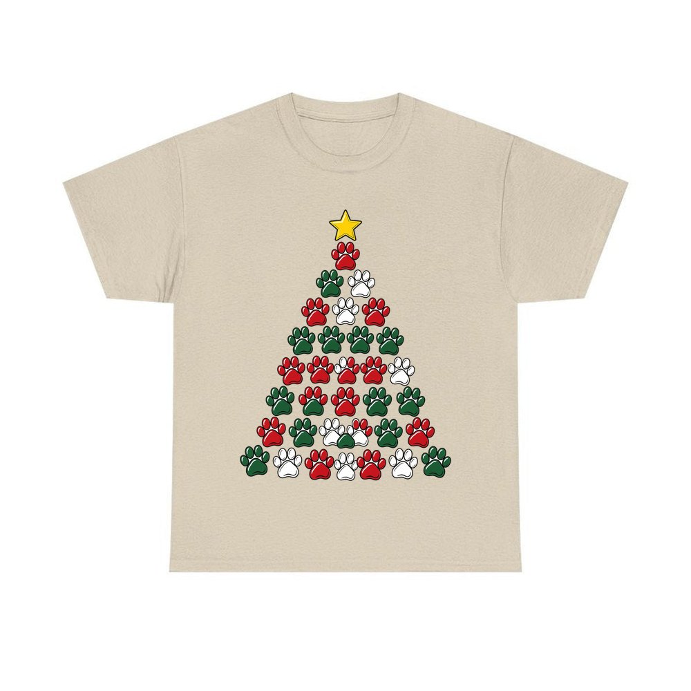 Paw Print Christmas Tree personalised Christmas T-shirt in sand