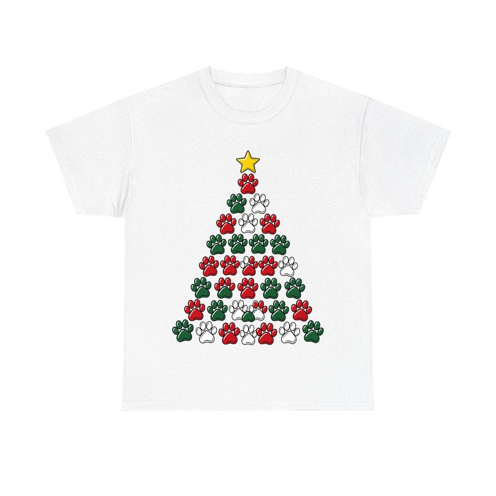 Paw Print Christmas Tree personalised Christmas T-shirt in white