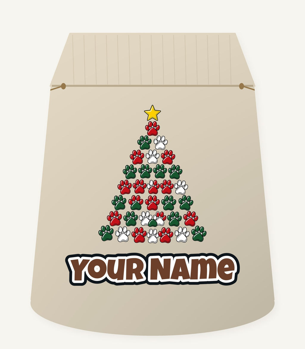 Paw Print Christmas Tree Personalised Santa Sack