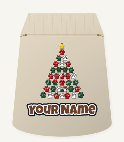 Paw Print Christmas Tree Personalised Santa Sack