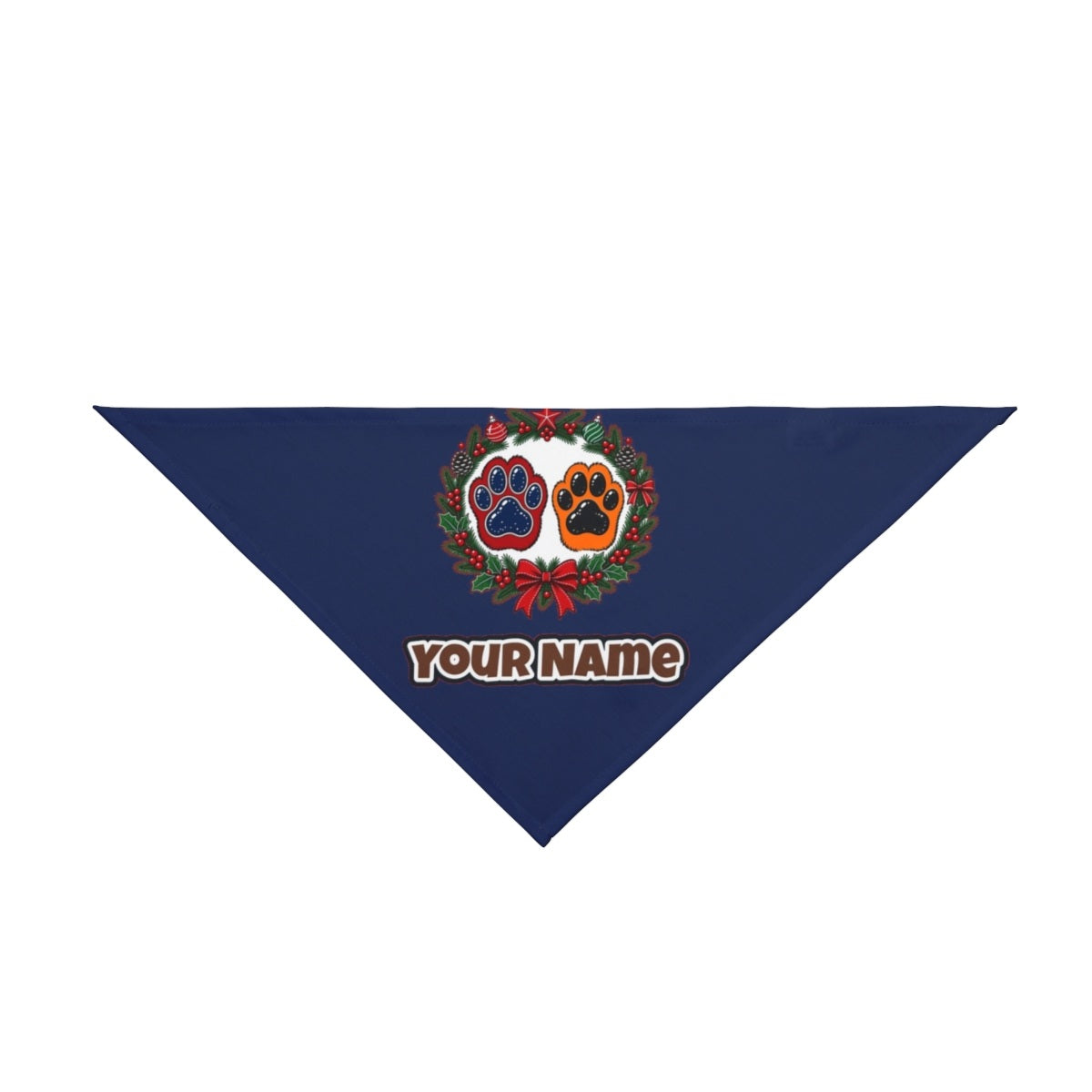 Paw Prints Christmas Wreath personalised Christmas pet bandana in navy, tie-on style