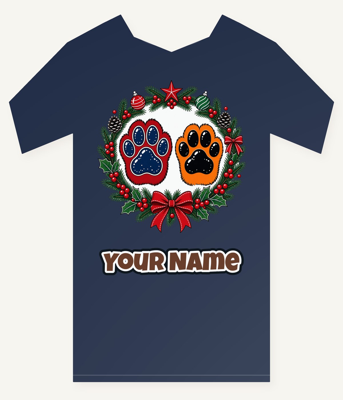 Paw Prints Christmas Wreath Personalised Kids Tee and Baby Bodysuit