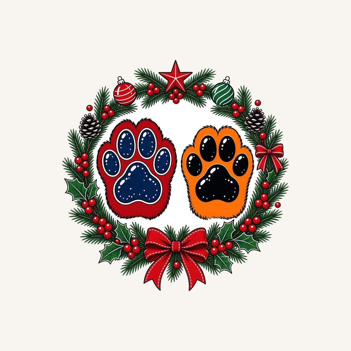 Paw Prints Christmas Wreath Personalised Kids Tee and Baby Bodysuit