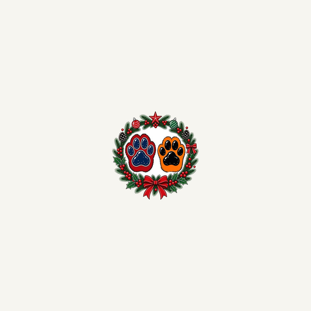 Paw Prints Christmas Wreath Personalised Beach Towel