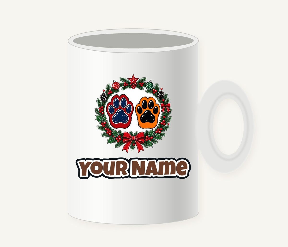 Paw Prints Christmas Wreath Personalised Christmas Mug