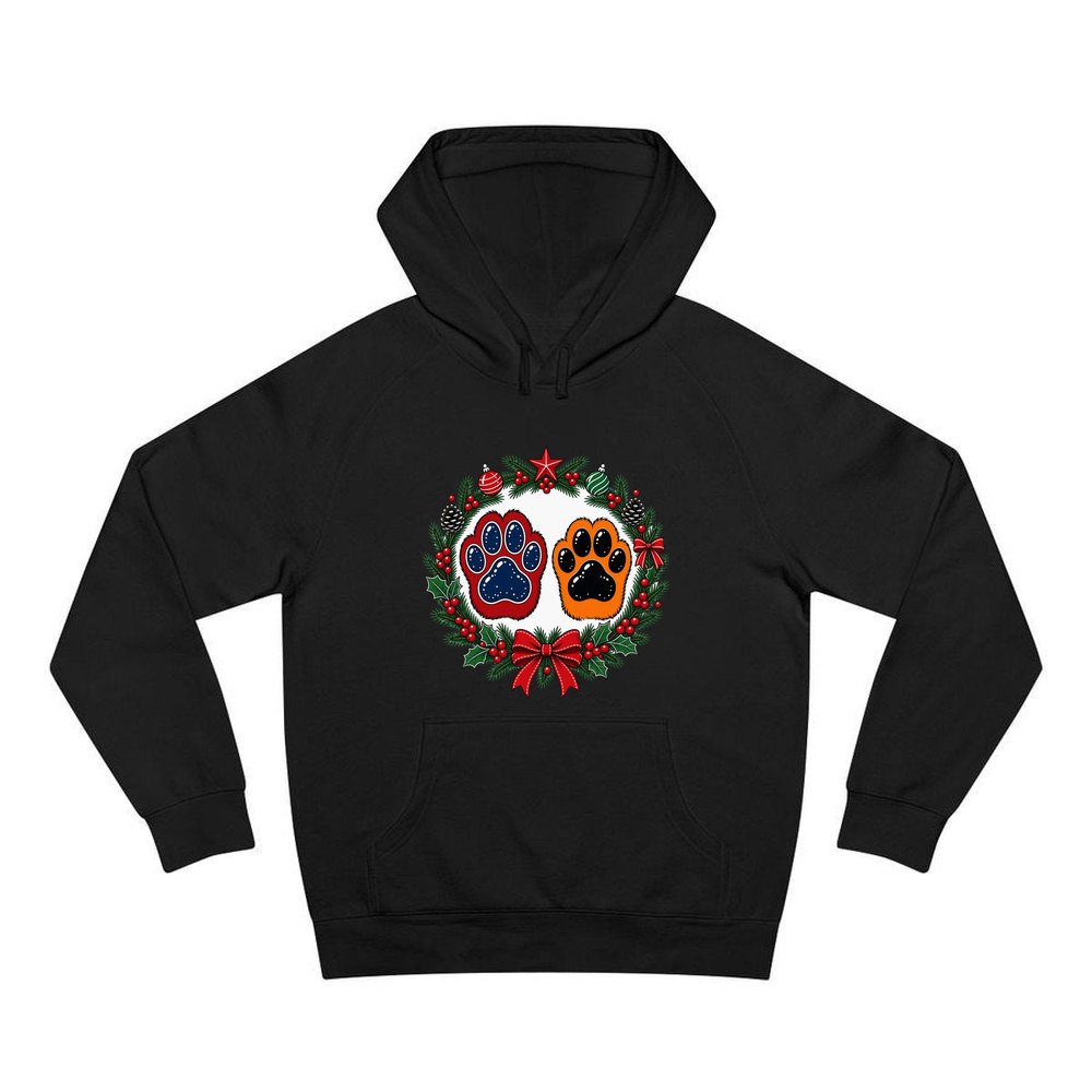 Paw Prints Christmas Wreath personalised Christmas hoodie in black