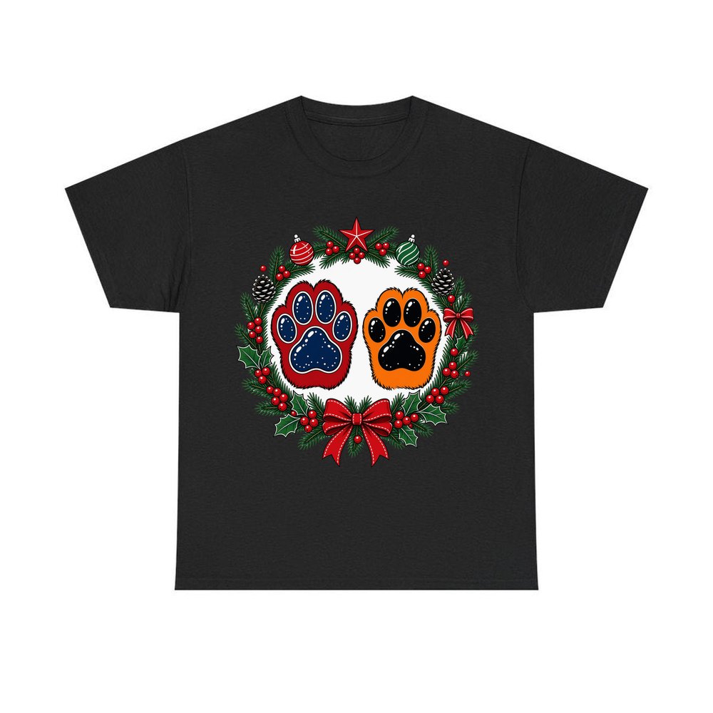 Paw Prints Christmas Wreath personalised Christmas T-shirt in black
