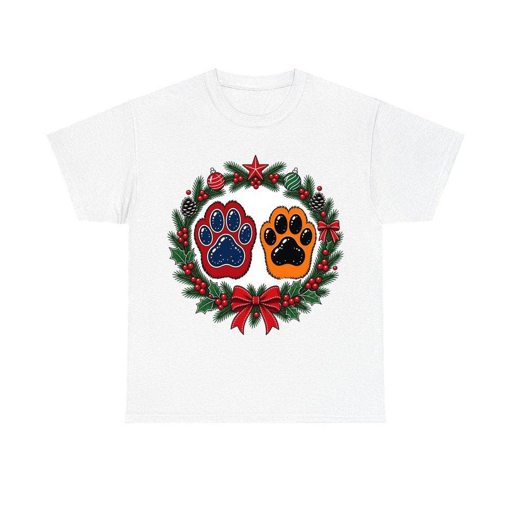 Paw Prints Christmas Wreath personalised Christmas T-shirt in white