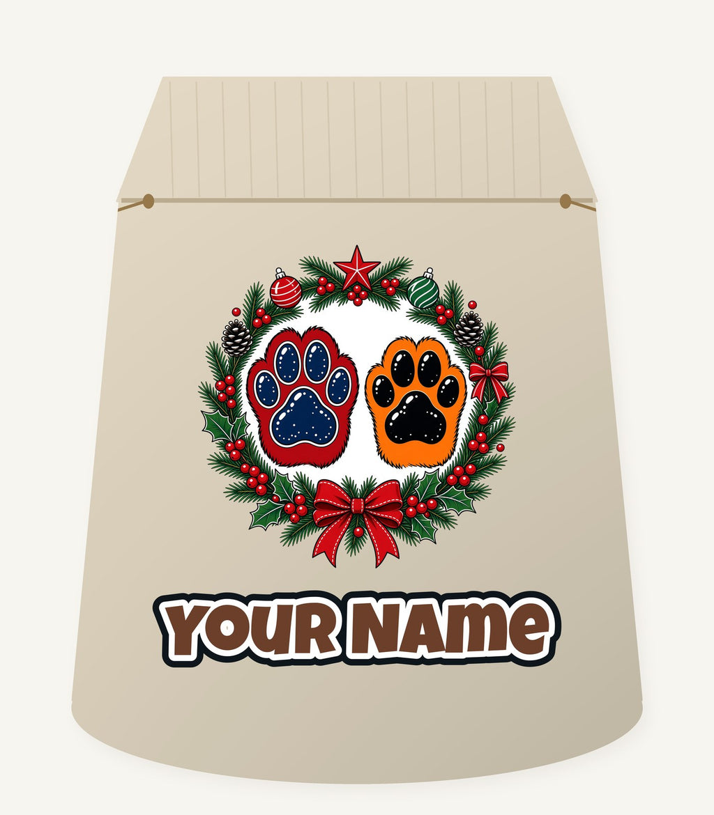 Paw Prints Christmas Wreath Personalised Santa Sack