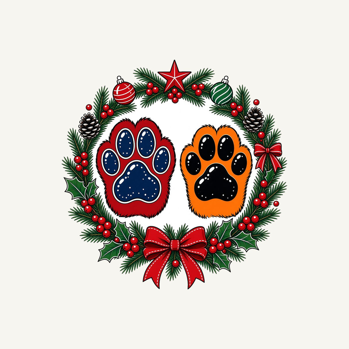 Paw Prints Christmas Wreath Personalised Santa Sack