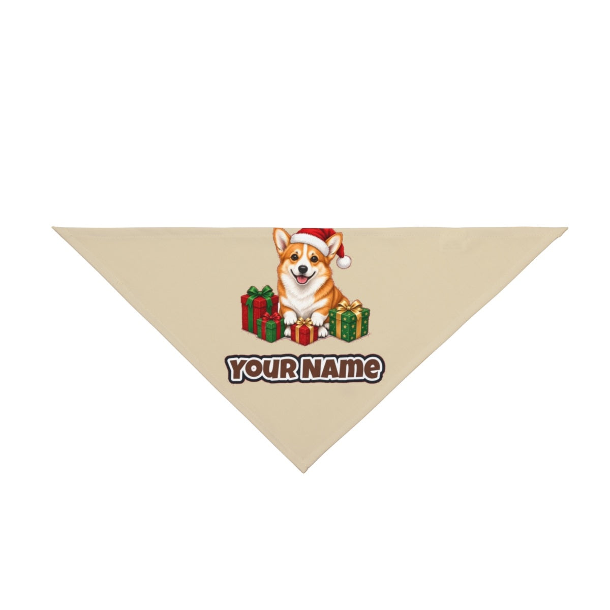 Pembroke Welsh Corgi personalised Christmas pet bandana in beige, tie-on style