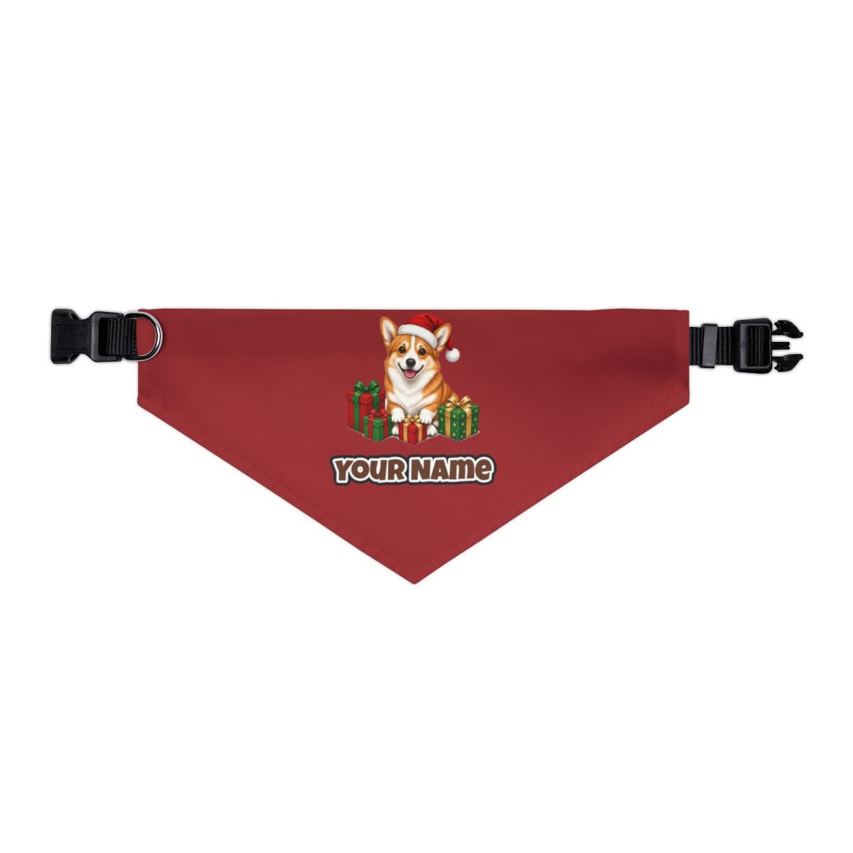 Pembroke Welsh Corgi personalised Christmas pet bandana in red, collar with buckle