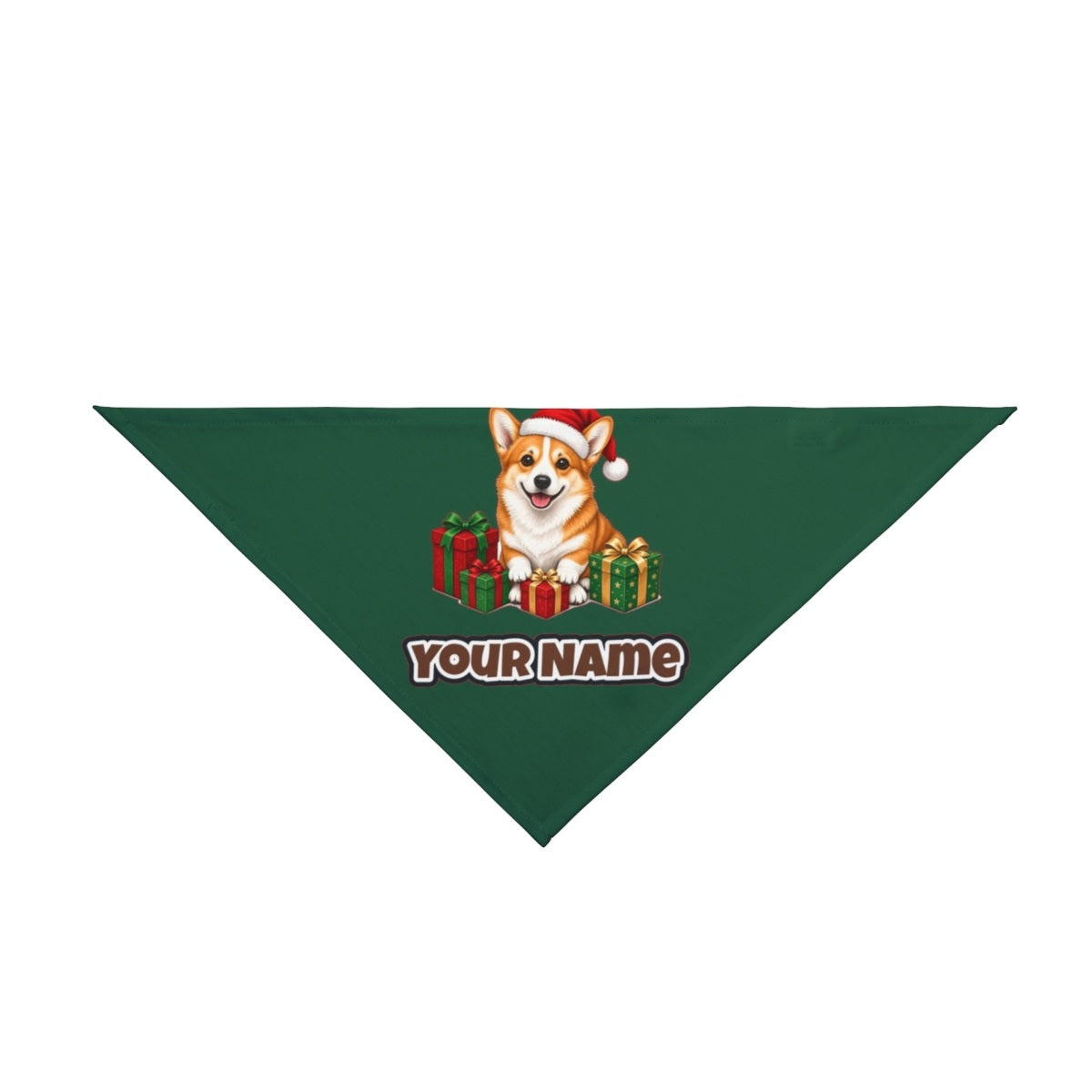 Pembroke Welsh Corgi personalised Christmas pet bandana in green, tie-on style