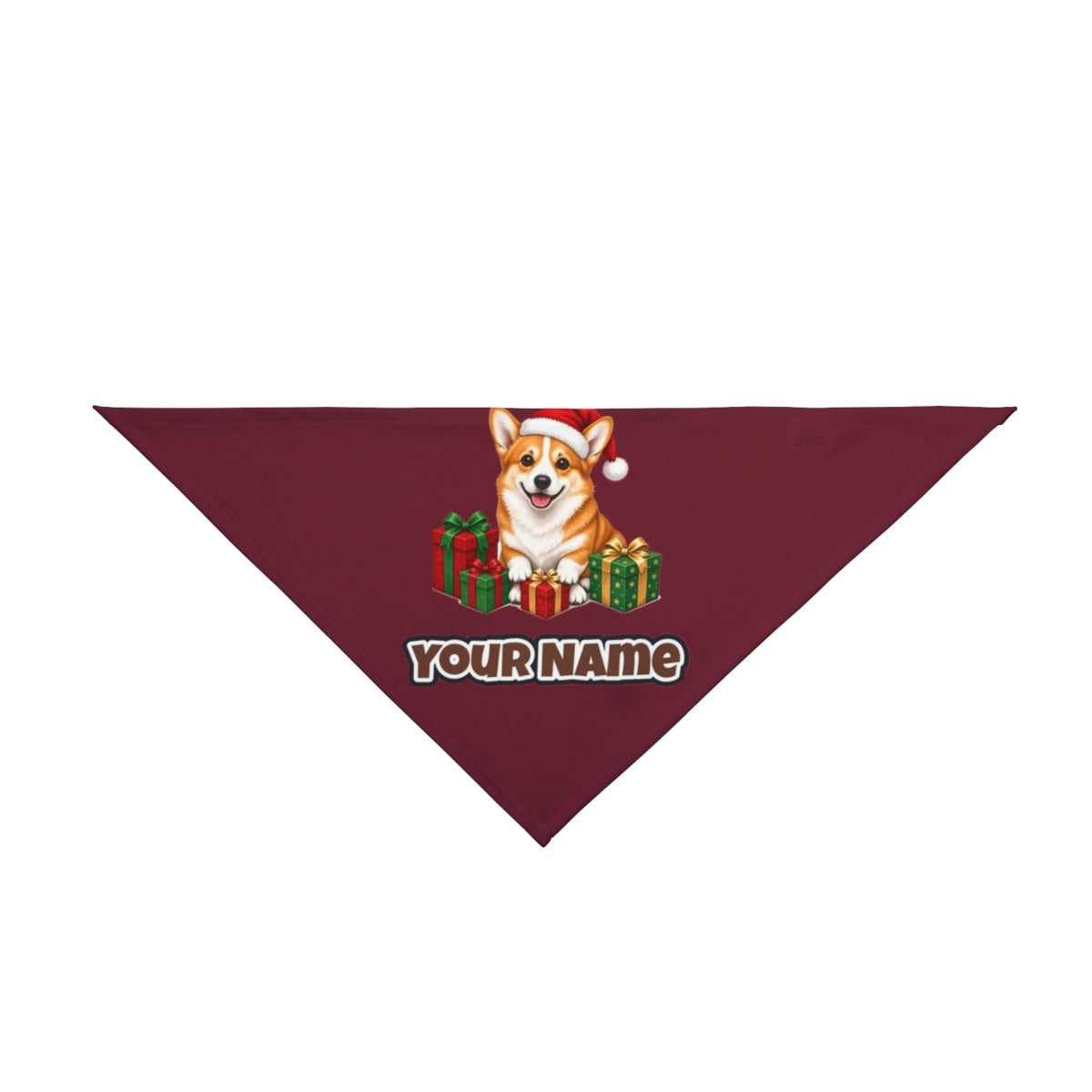 Pembroke Welsh Corgi personalised Christmas pet bandana in maroon, tie-on style