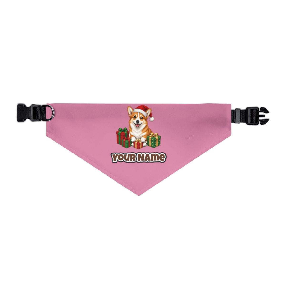 Pembroke Welsh Corgi personalised Christmas pet bandana in pink, collar with buckle