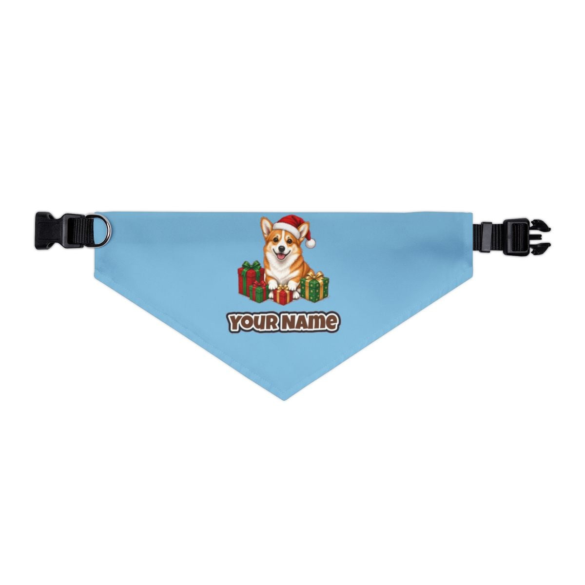 Pembroke Welsh Corgi personalised Christmas pet bandana in sky blue, collar with buckle