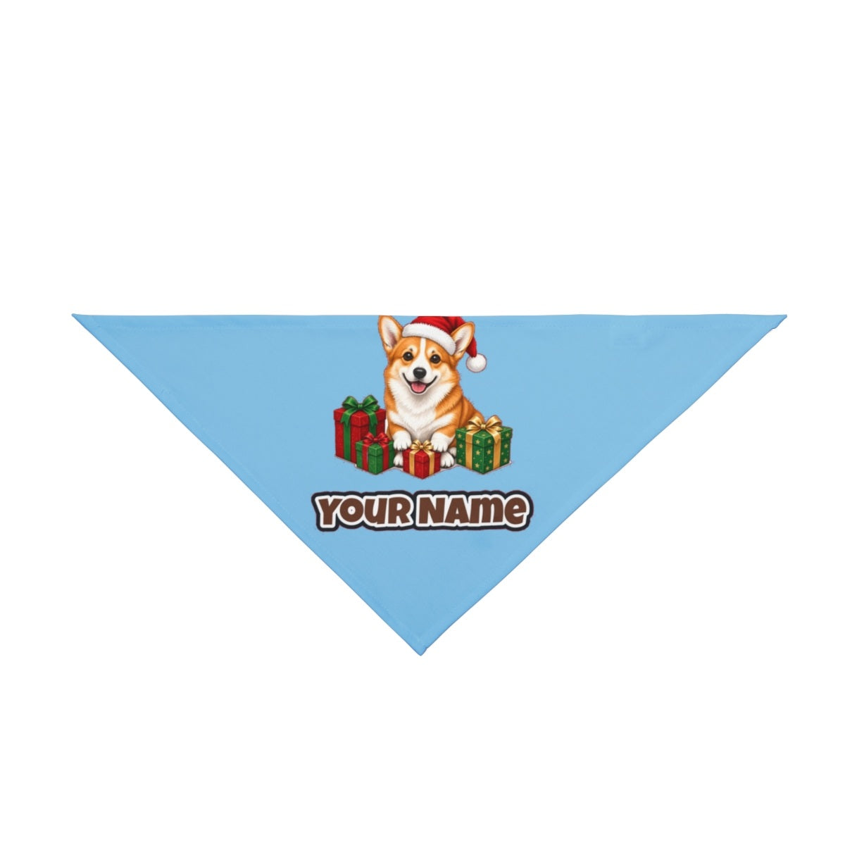 Pembroke Welsh Corgi personalised Christmas pet bandana in sky blue, tie-on style