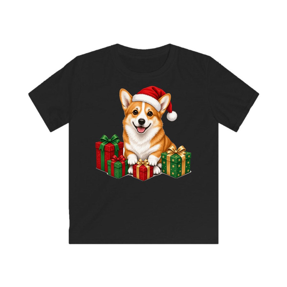 Pembroke Welsh Corgi personalised kids Christmas tee in black