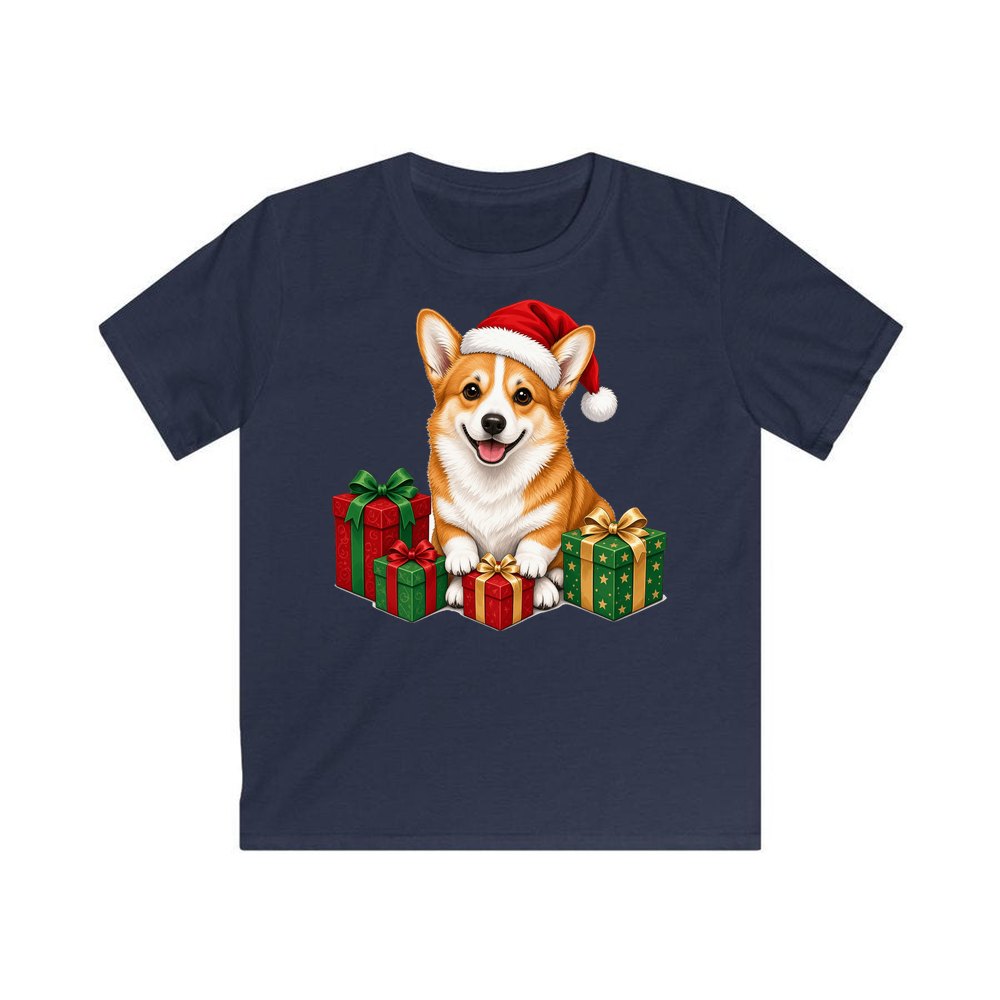 Pembroke Welsh Corgi personalised kids Christmas tee in navy