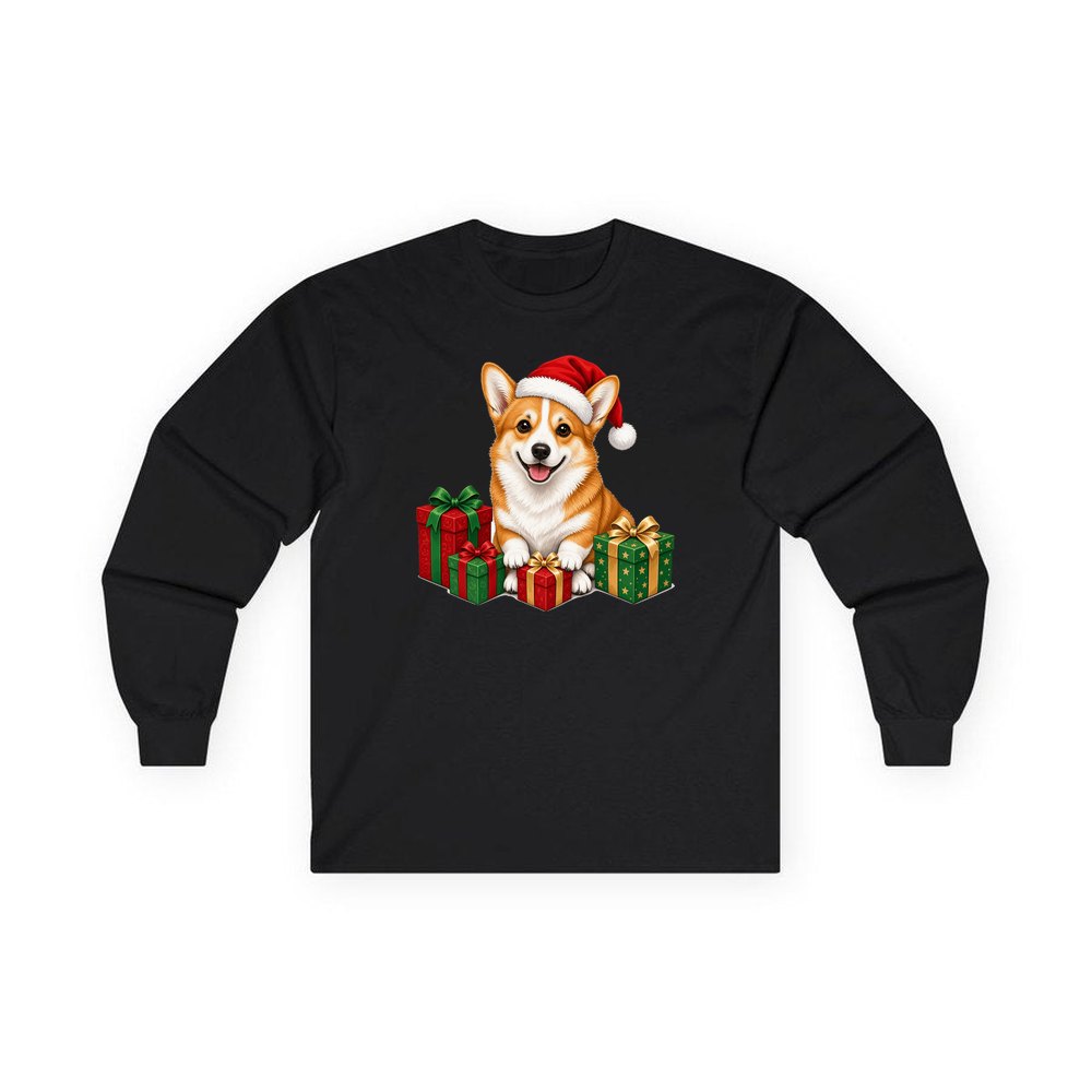Pembroke Welsh Corgi personalised long sleeve Christmas T-shirt in black