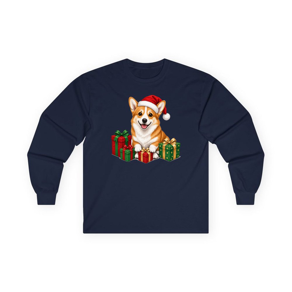 Pembroke Welsh Corgi personalised long sleeve Christmas T-shirt in navy