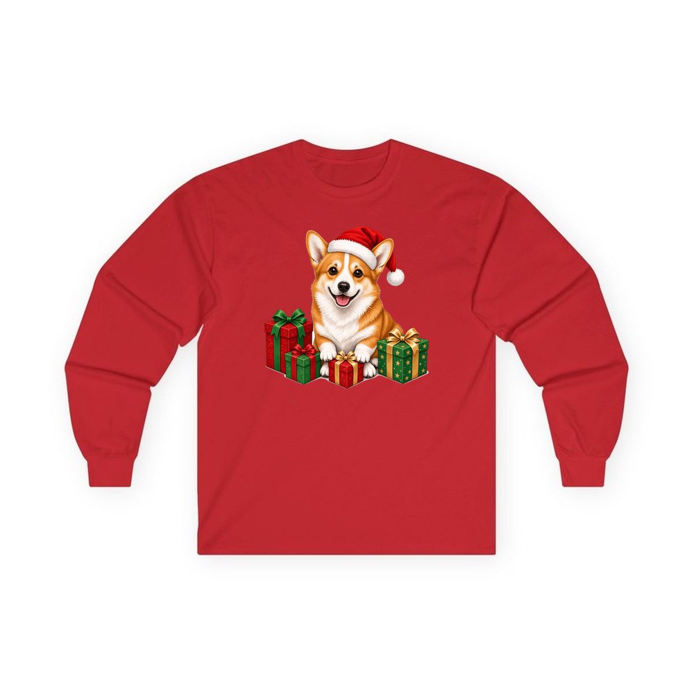 Pembroke Welsh Corgi personalised long sleeve Christmas T-shirt in red