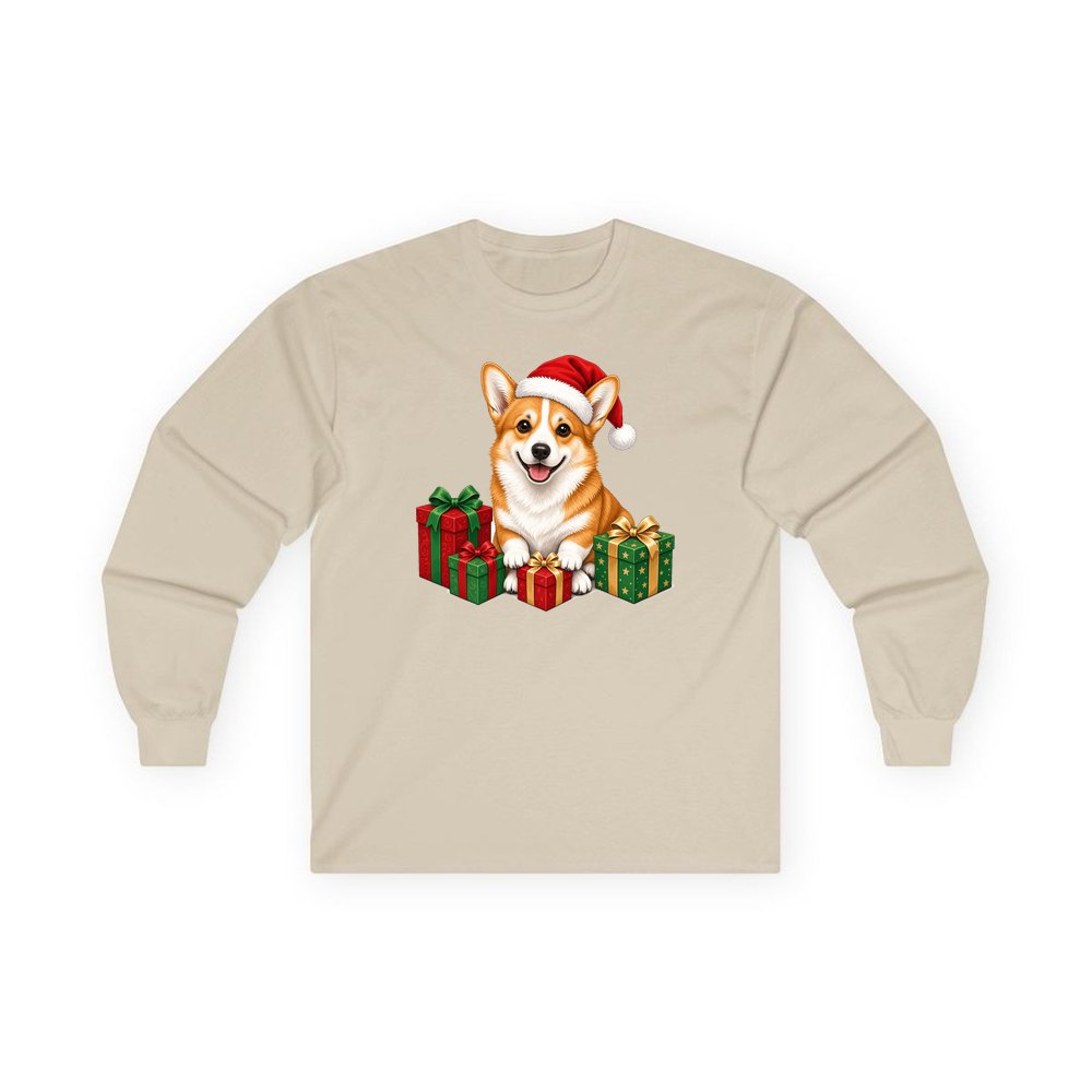 Pembroke Welsh Corgi personalised long sleeve Christmas T-shirt in sand