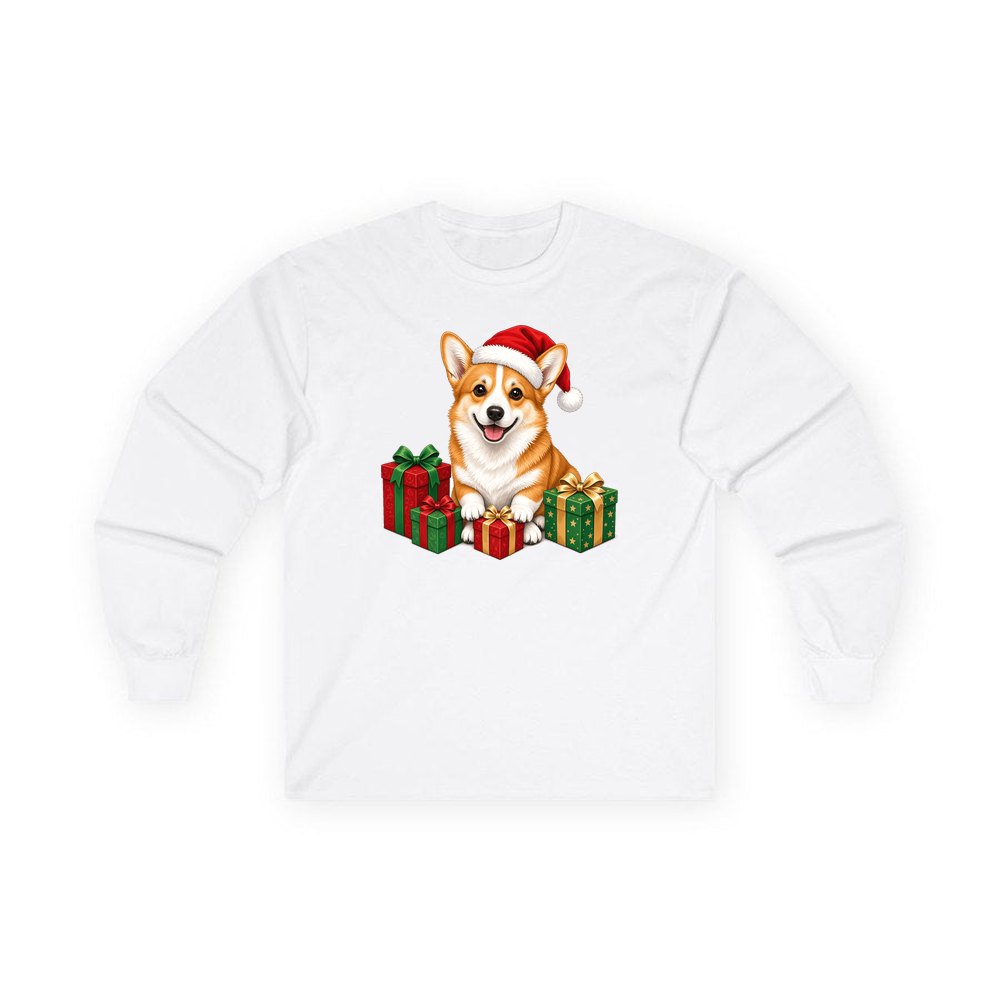 Pembroke Welsh Corgi personalised long sleeve Christmas T-shirt in white