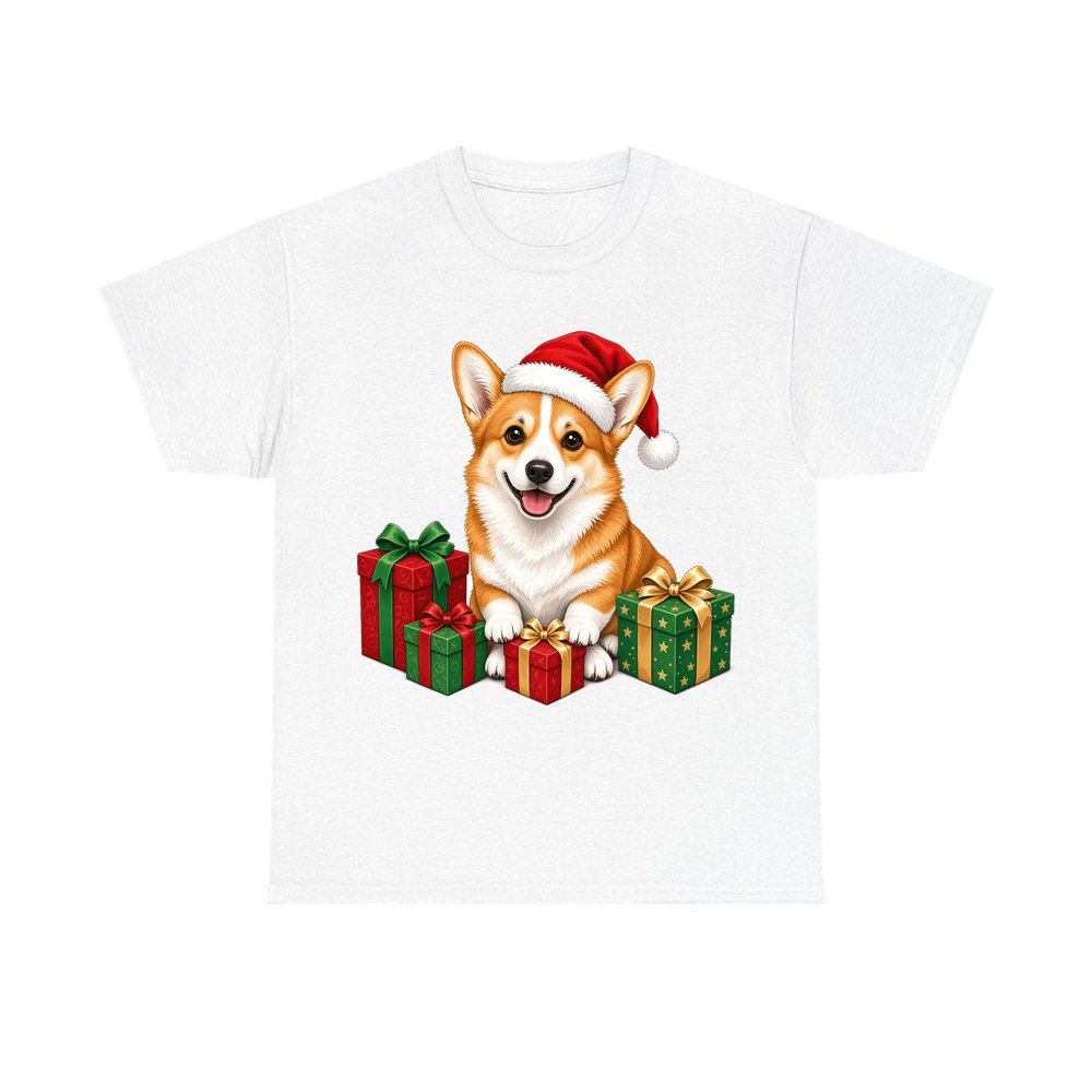 Pembroke Welsh Corgi Christmas design on a white tee