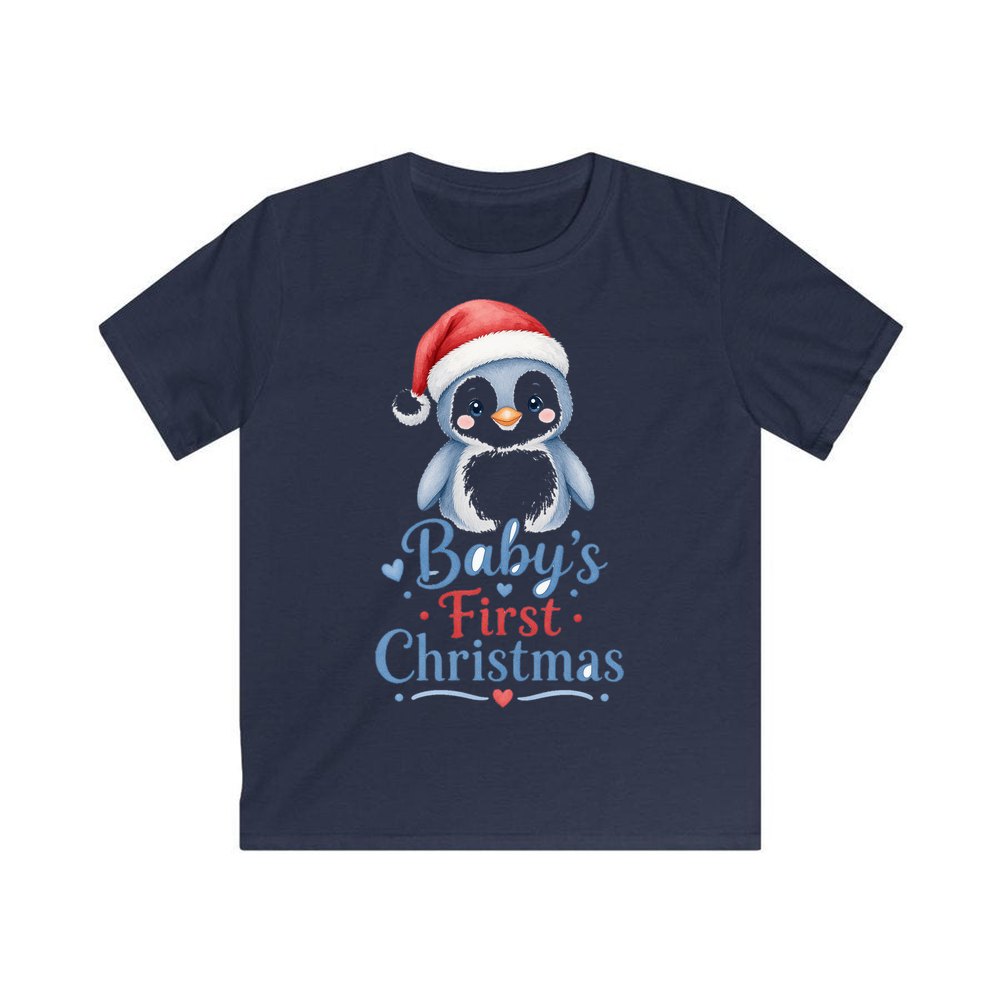 Penguin Baby's First Christmas personalised kids Christmas tee in navy