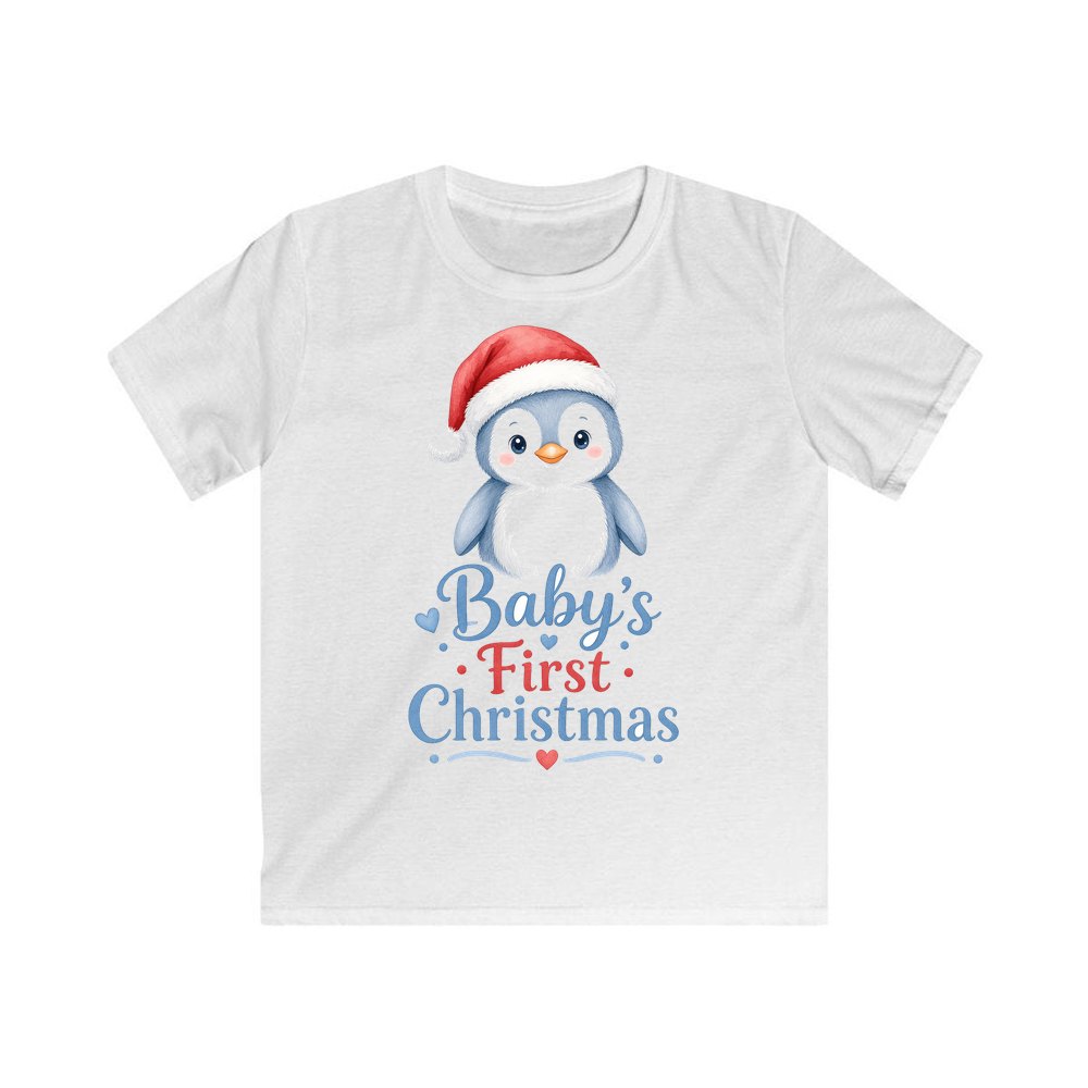 Penguin Baby's First Christmas personalised kids Christmas tee in white