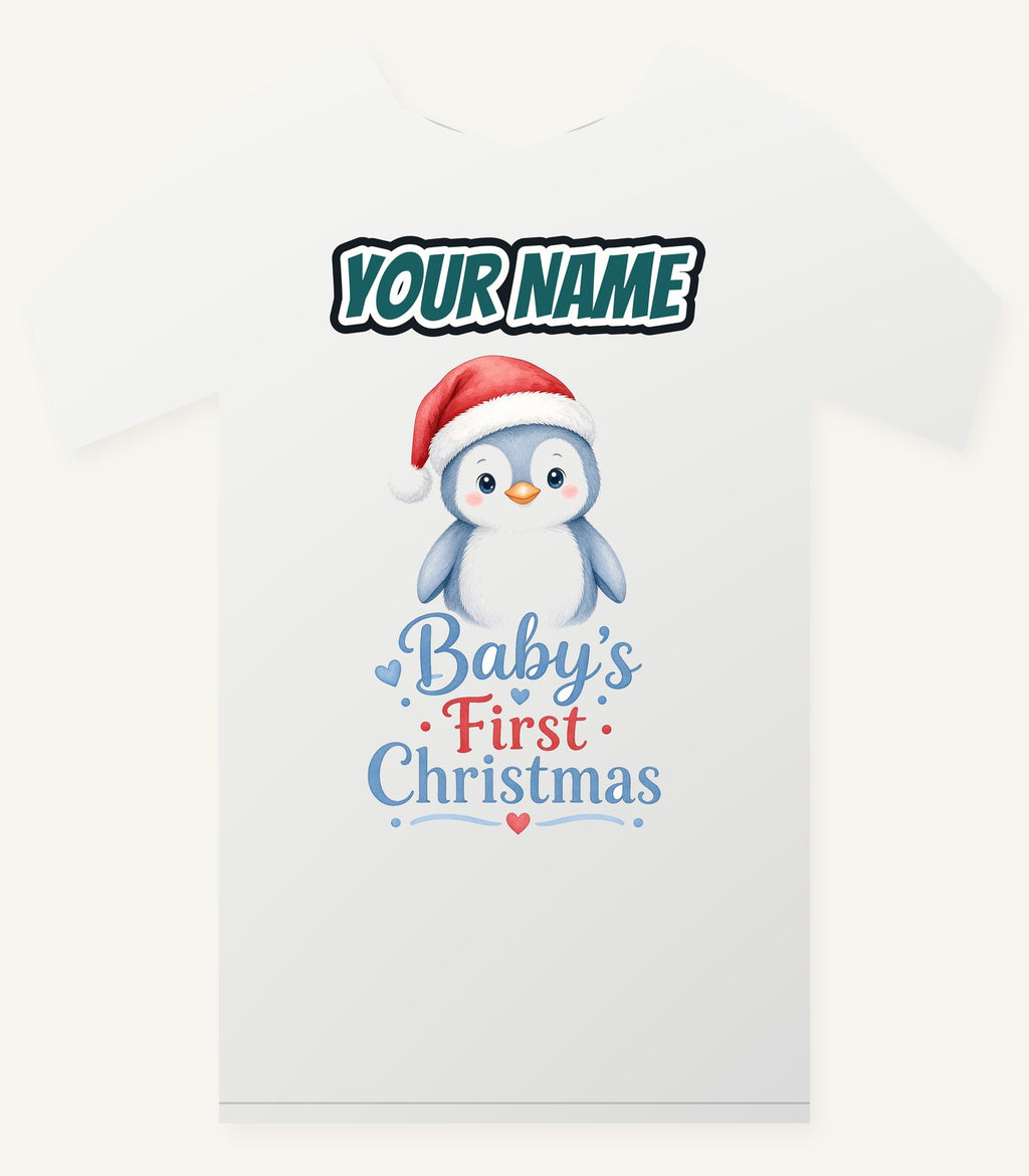Penguin Baby's First Christmas Personalised Christmas T-Shirt and Hoodie