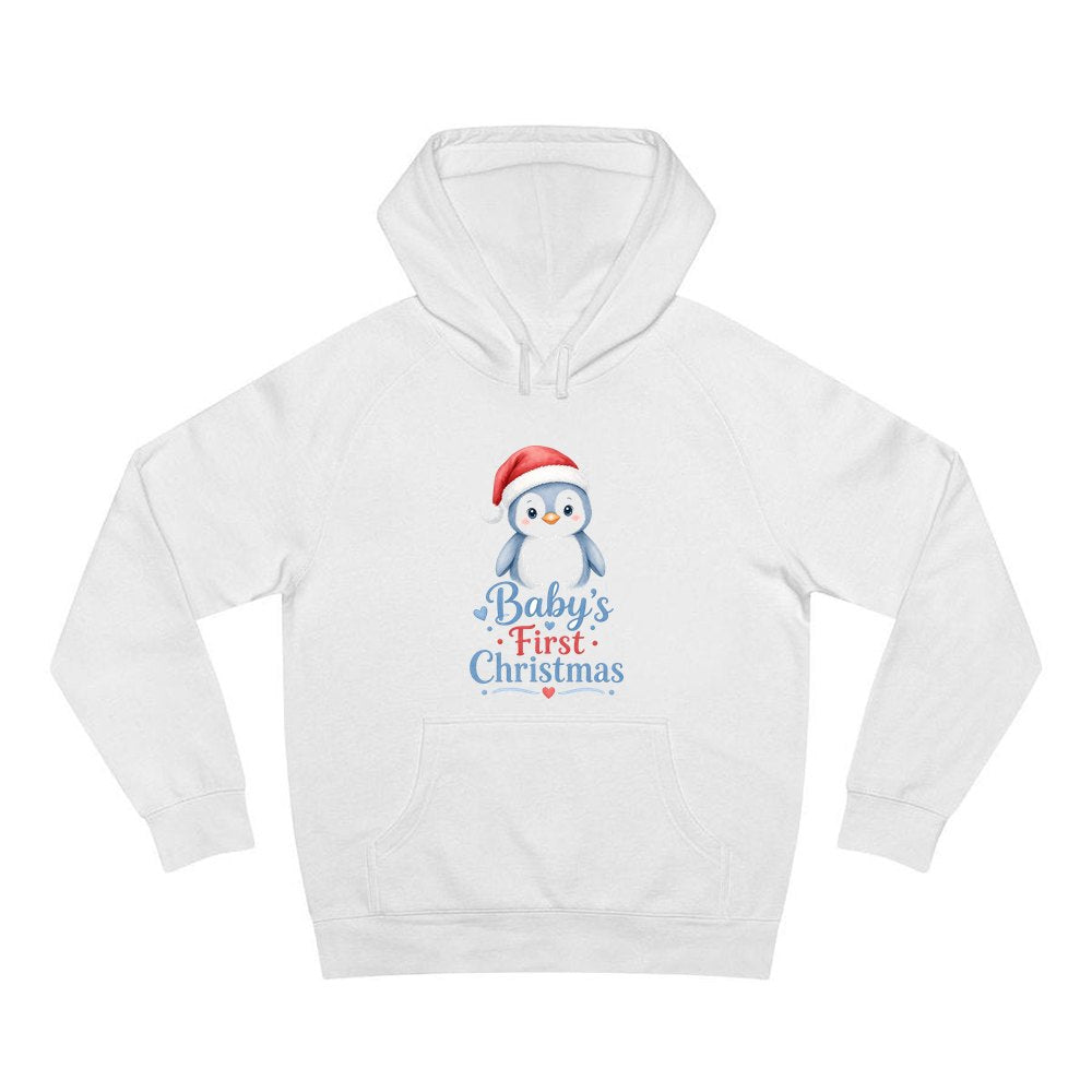 Penguin Baby's First Christmas personalised Christmas hoodie in white